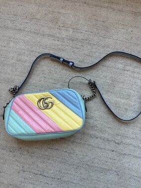 Gucci GG Marmont Camera Bag Multicolor Pastel Leather Crossbody